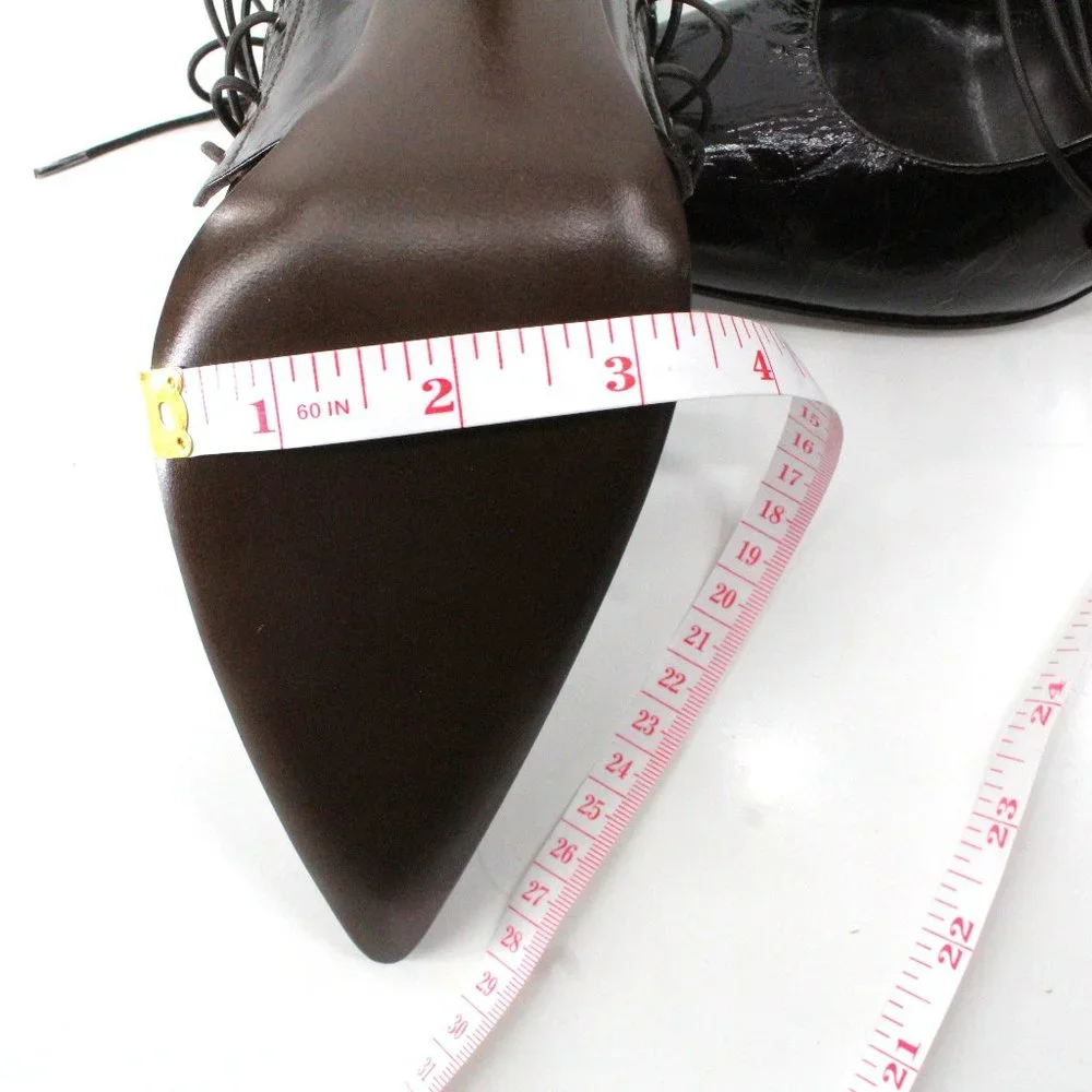 Gianni Barbato Patent Leather Lace Up Pointed Pumps Sculptural Heel Brown 7.5 - Picture 16 of 16